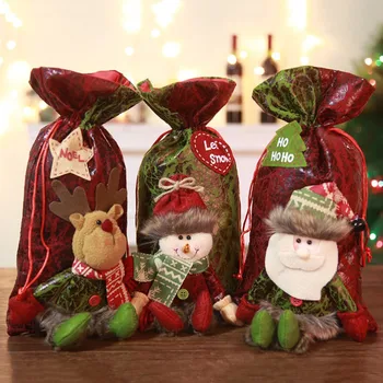 

Xmas Gift Bag Pouch Cotton Santa Claus Snowmen Children Bag Drawstring Container Organizer Case Christmas Kids Candy Bags