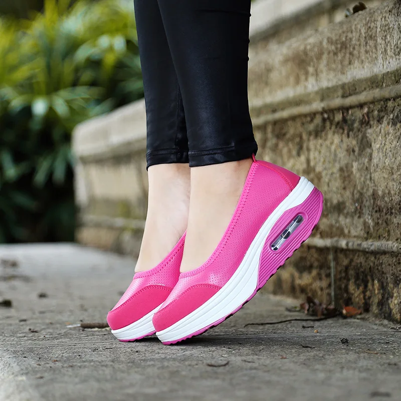 

2019 Summer WOMEN'S Shoes Mesh Rocking Shoes Slanted Heel Air Cushion Thick Bottomed Extra High Sports Footwear Nurses Mom Shoes