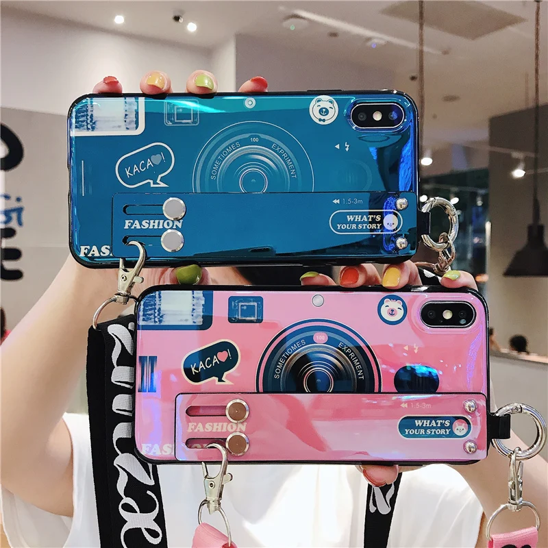

Fashion camera shoulder strap case for coque iphone 8plus 8 6 s 7 plus xr xs max neck lanyard wrist strap cover blu-ray cover 10