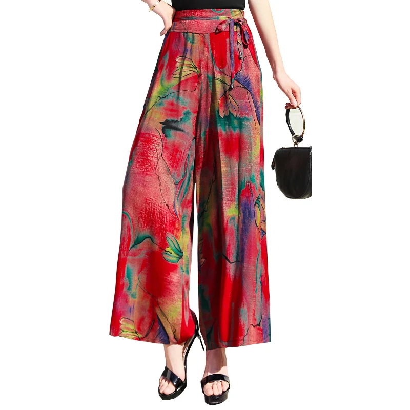

New women summer print vintage pants causal loose cotton Wide leg pants plus size trousers