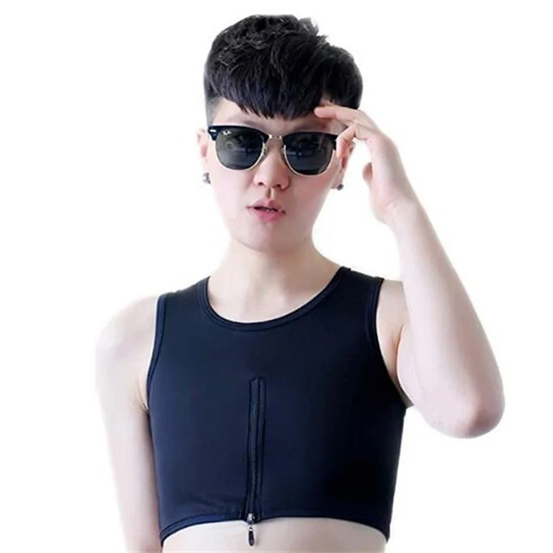 Plus Size Tomboy Trans Middle Zipper Bamboo Charcoal Fiber Chest Binder Corset Plus Size Short