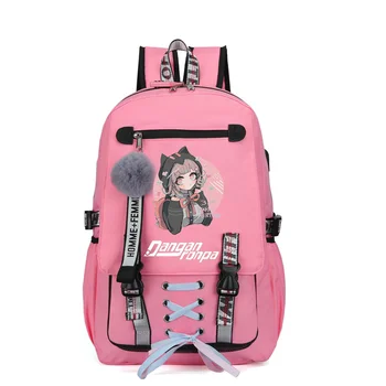 

Danganronpa Junko Usb School Bags for Girls Boys Teenagers Backpack Women Bookbags Green Middle High College Teen Mochilas