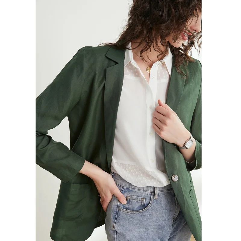 

Linen Silk Women Suits 50% Mulberry Silk Office Lady Basic Coat M L XL Free Shipping