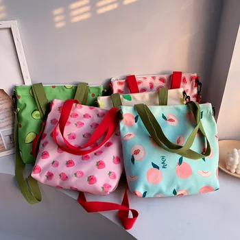 

Women Handbags Cartoon Fruit Printing Shoulder Bag Zipper Canvas Ladies Messenger Crossbody Bags Casual Cloth Tote