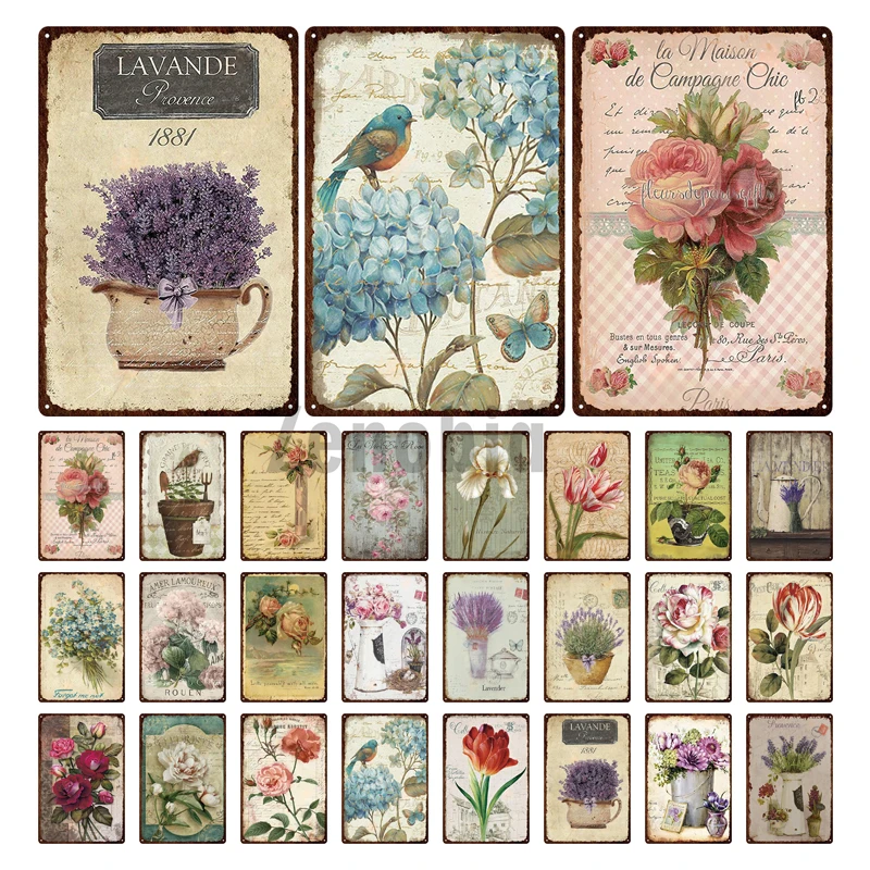 Bucket Flowers And Plants Vintage Creative Metal Sign Retro Style Wall Art Tintin Plaque Shabby Home Decoration Posters | Дом и сад