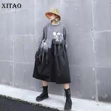 XITAO плюс размер хит цвет драпированное платье женская одежда покрытие живота элегантное платье миди Пуловер Осень Новая мода WQR1526