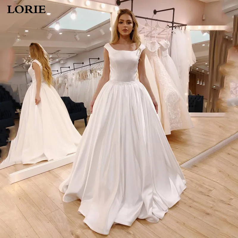 LORIE A Line Wedding Dress Satin Bride Sexy Open Back Vestido de novia Gowns | Свадьбы и торжества