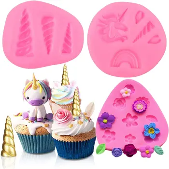 

Rainbow Silicone Mold Flower Cupcake Fondant Molds Unicorn Baby Birthday Cake Decorating Tools Candy Chocolate Gumpaste Moulds