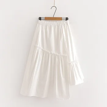 

Long white skirts mori girls autumn spring Japanese style brief long white cotton asymmetric midi skirt юбки женские