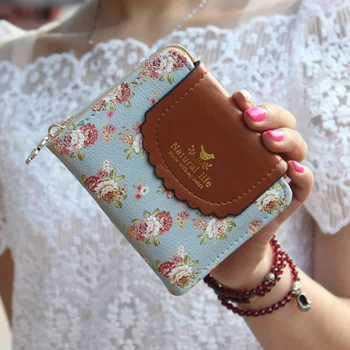 

Rose flower lady wallet Garden style small fresh floral two fold cover buckle flower zipper short wallet credit card holder
