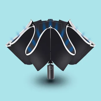 

Fully Automatic Folding Umbrella Reflective Strip Parasol Edge Solid Color Anti-Uv Double Reverse Parasol High Quality Umbrella