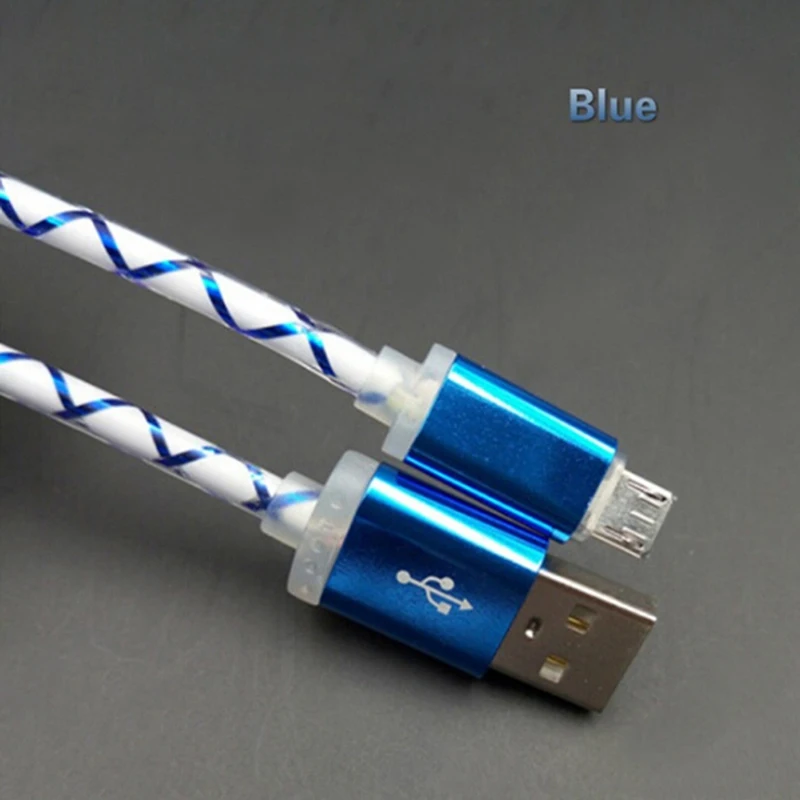 Синий Micro usb кабель для телефона светодиод Видимый поток света Micro usb зарядный кабель синхронизации данных для телефона Android универсальный телефон 1 м кабели - Цвет: Синий