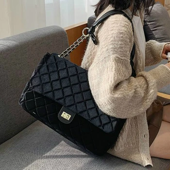 

Black Quilted Retro Large-Capacity Bag Women's crossbody Bags 2020 New Style Fashion All-Match Simple Shoulder Bag Tote Bag