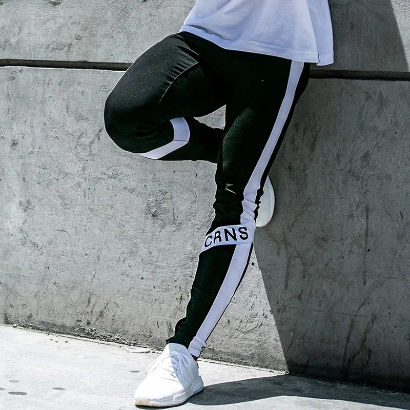 

Men Fitness Pants Male Spring and Autumn Sports Sweatpants Leisure Running Exercise Stitching Cotton Hight Stretch Pants
