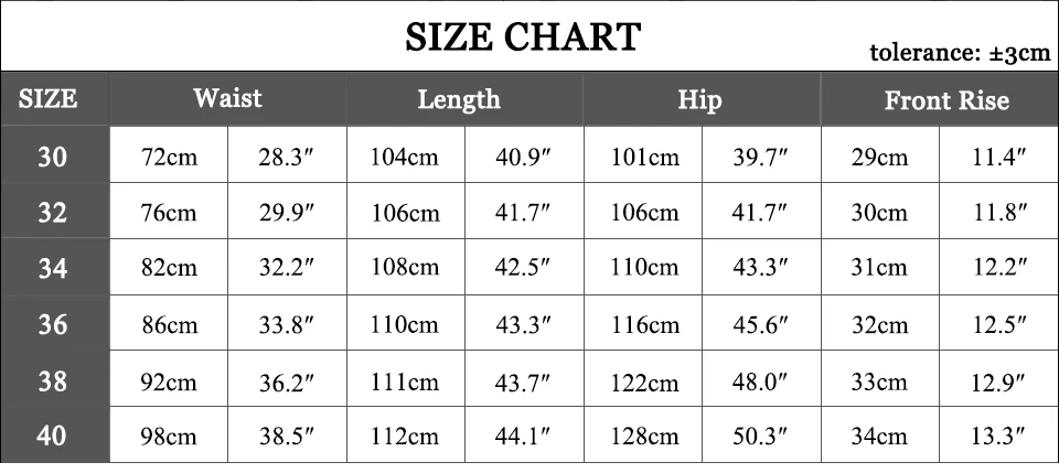 Size Table-pants28-38