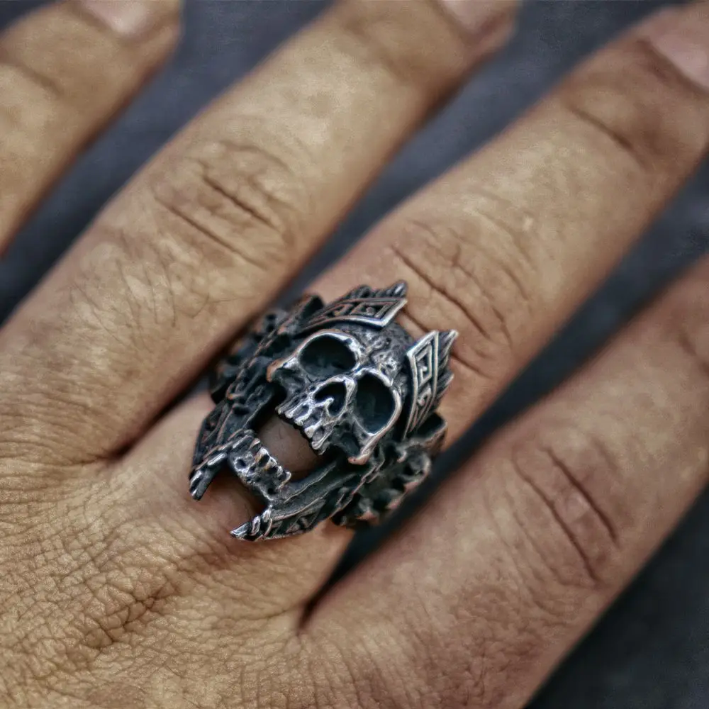 EYHIMD уникальный Gods of War Ares череп кольца в стиле панк, рок-Воин кольцо из нержавеющей стали 316L мужские байкерские ювелирные изделия