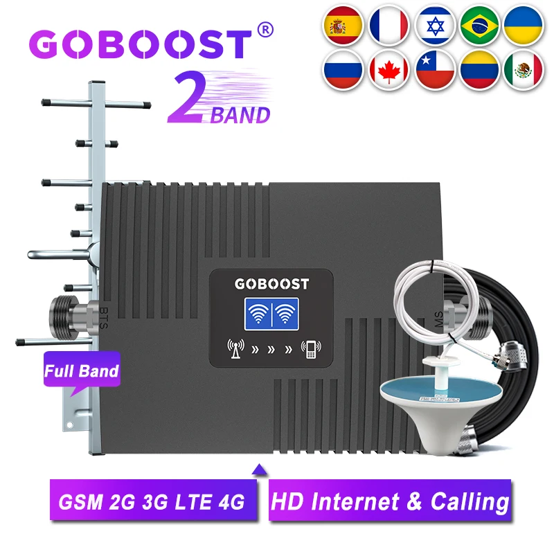 GOBOOST 2 Band Signal Booster 2G 3G GSM 900 850 DCS 1800 2100 Cellular Amplifier LTE 4G AWS 1700 1800 PCS 1900 MHz Repeater Kit antenna signal booster
