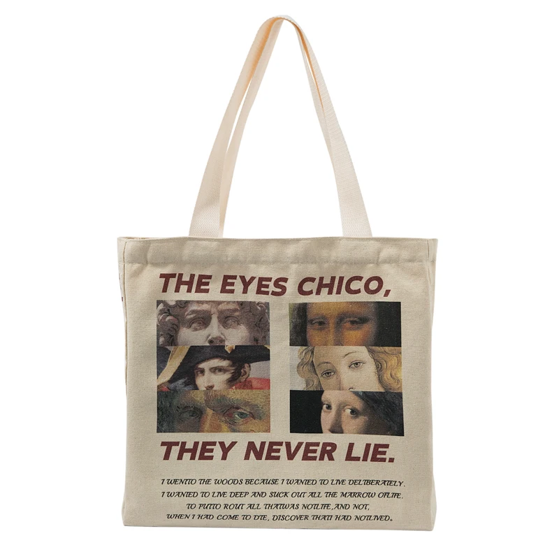 Women Canvas Shoulder Bag Famous Painting Eyes Never Lie Large