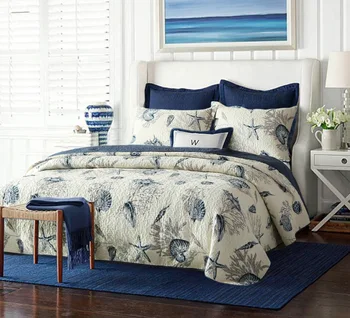 

230 * 250cm Apricot With Shell Starfish Quilt Sets 3PCS Washable Bedspread Cotton Aircondition Quilts Thick Bed Cover Plus Size
