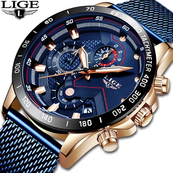 

Relogio Masculino LIGE Top Brand Men's Fashion Watches Men Sport Waterproof Stainless Steel Mesh Belt Quartz Clock WristWatches