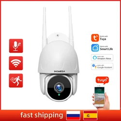 Inqmega tuya câmera ao ar livre wifi 1080p ptz rastreamento automático câmera de segurança inteligente google casa alexa cctv ip câmera de vigilância