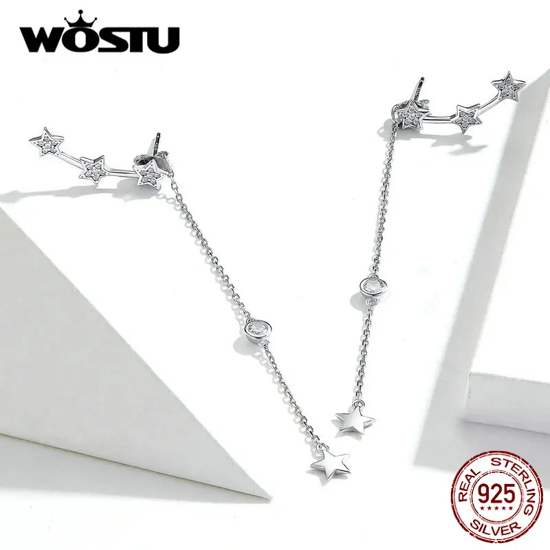 Женские Висячие серьги WOSTU горячая Распродажа S925 блестящие в горошек с длинными