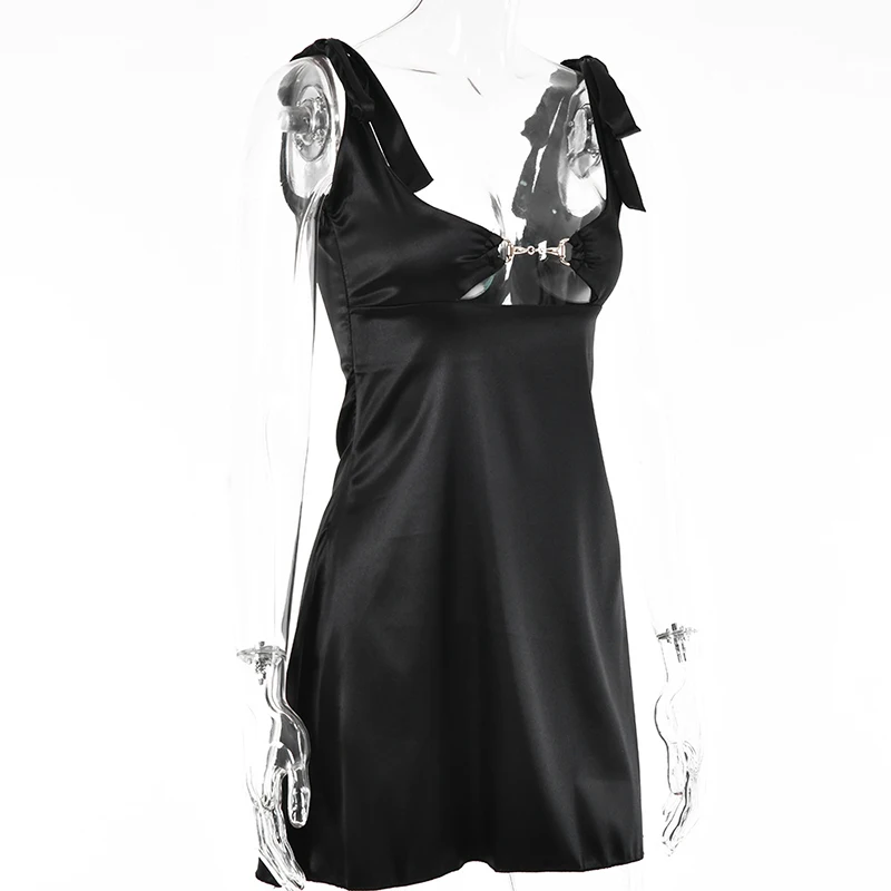 Backless Cut Out Sexy Satin Dress for Women 2022 Summer Elegant Sleeveless Lacing Shoulder Straps Women's Dresses Party Clubwear macys dresses