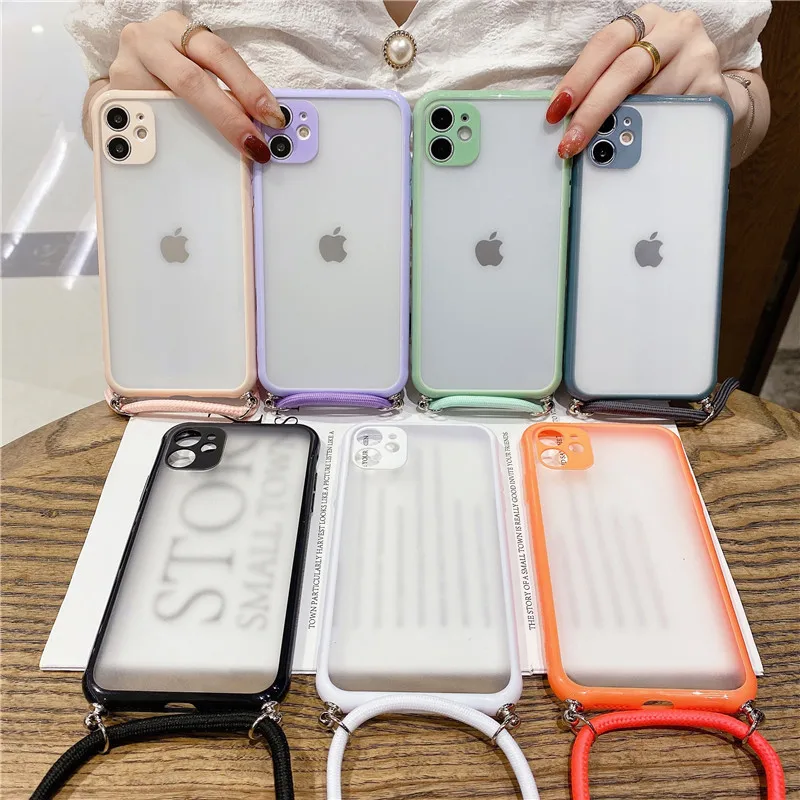 Neck Shoulder Strap phone case For iPhone 11 Pro Max 12 XS X XR 8 7 Plus SE 2020 Crossbody Lanyard Rope Transparent Soft Cover wallet phone case