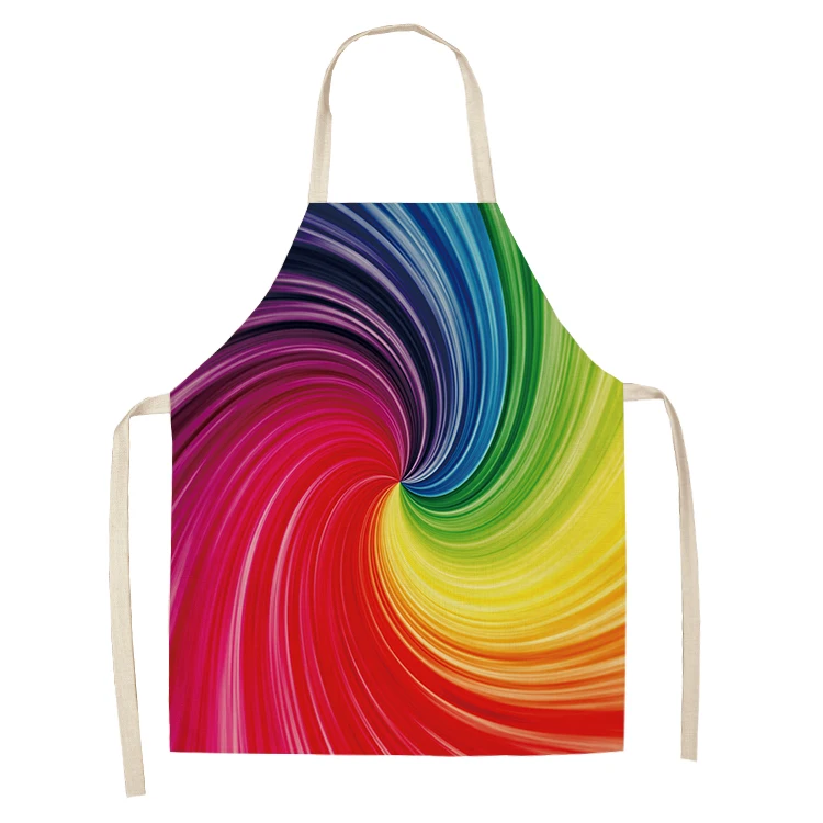 Apron Kids Rainbow Colorful Geometric Kitchen Apron for Women Household Cleaning Pinafore Cooking Apron Cotton Linen Bib