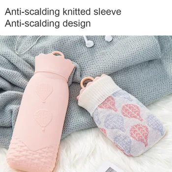 

620ml Leak-proof Hot Water Bottle Solid Color Thick Silicone Rubber Hot Water Bottle Hand Warmers Warm Palace Warm Bag