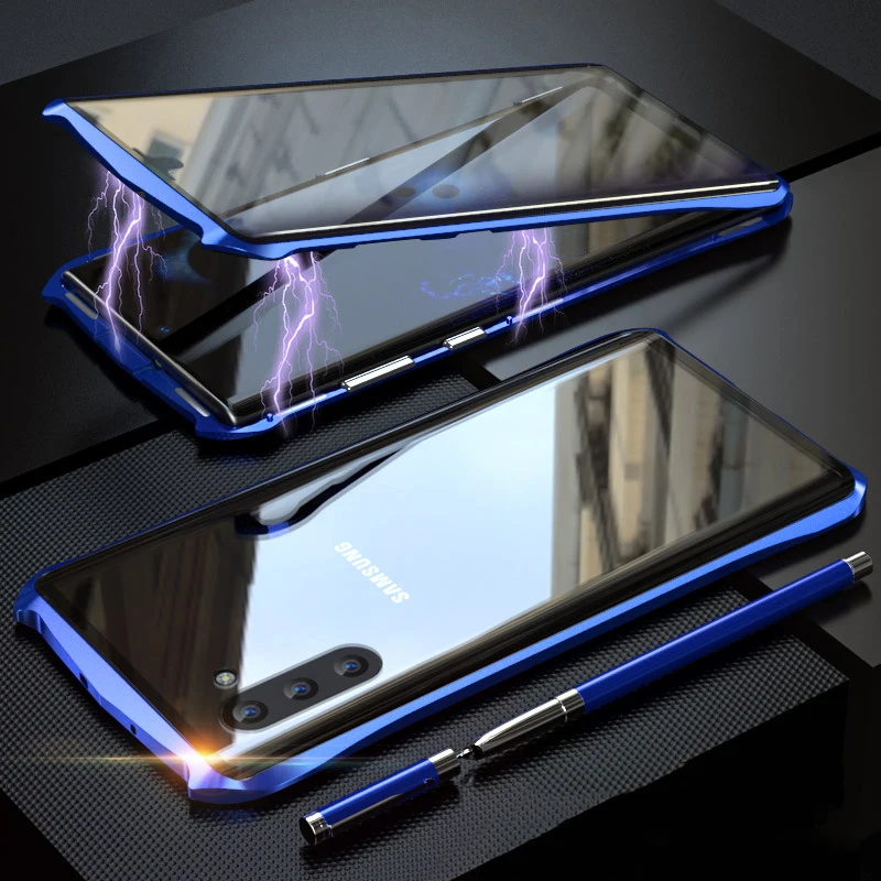Metal Magnetic Case For Samsung Galaxy Note 10 Plus Full Protect Tempered Glass 10+ Magnet Cover | Мобильные телефоны и