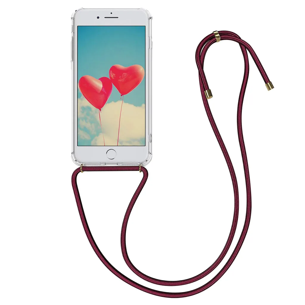 Lanyard Neck Strap transparent TPU case Retractable String Silicone Phone Cover Case Full Protection Shock Proof for iphone 7/8 - Цвет: G
