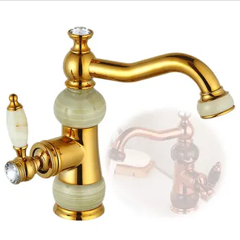 

Copper-gold jadeite faucet European-style natural jadeite faucet rotatable basin cold-hot mixing faucets tap