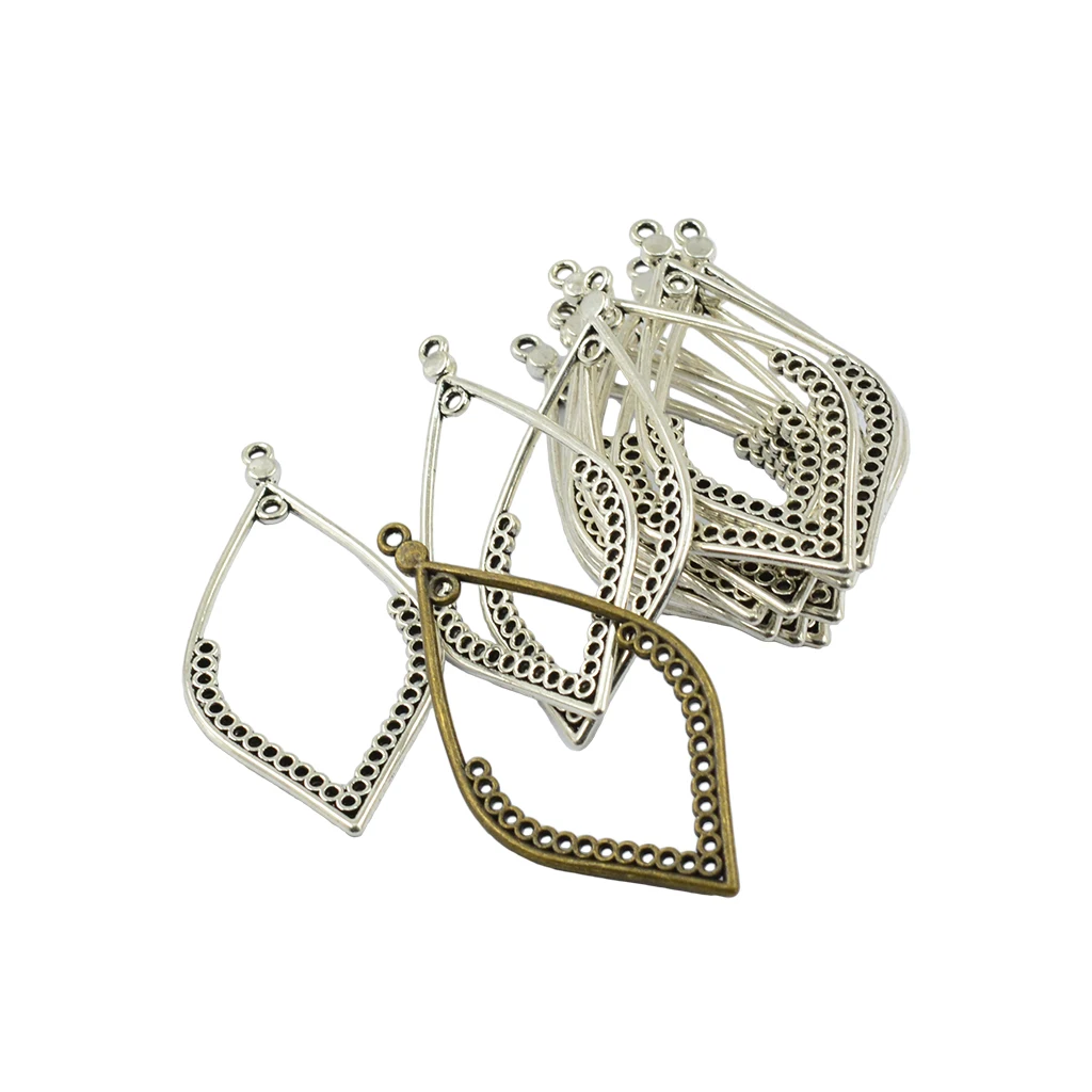 24Pcs Tibet silver color Metal Hollow Leaf Shape Frame Charms Pendants For Earring Dangle Jewelry Making