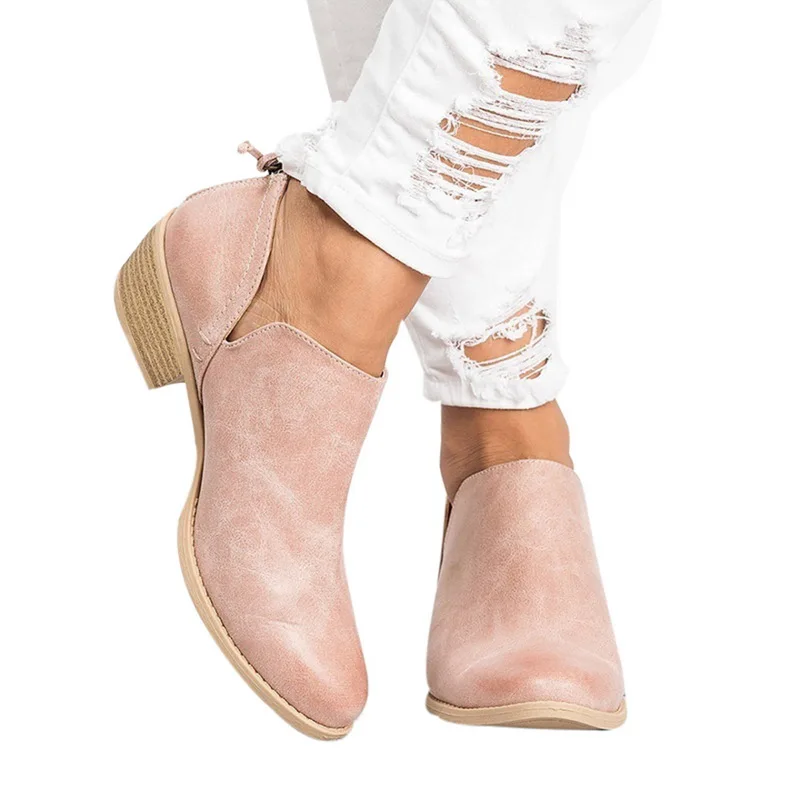 LASPERAL/Новые осенние женские ботинки; женские слипоны на квадратном каблуке; женская обувь на высоком каблуке с острым носком; Повседневная модная женская обувь - Цвет: pink