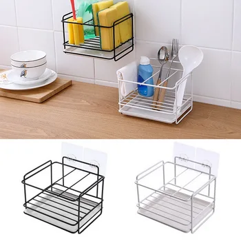 

Kitchen Sponge Drain Rack Sink Organizer Sink Caddy Drainer Drain Rack with Removable Tray Punch-free Shelf 1Pcs