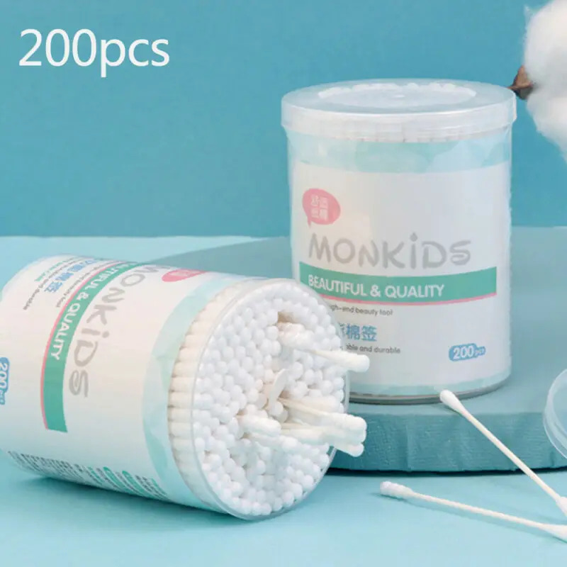 200PC Baby Cotton Swab Clean Baby Ears Sticks Made Baby Health Ear Top Swabs 200 cotton swab