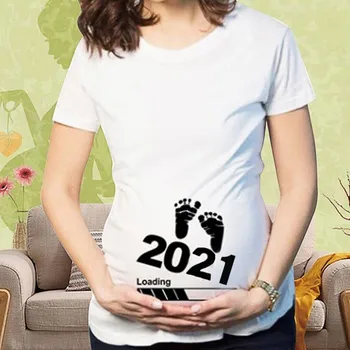 

Summer Premama Clothes For Pregnant Women Maternity Tops Pregnancy White T Shirt Foot Print 2021 Printed Clothing For Maternidad
