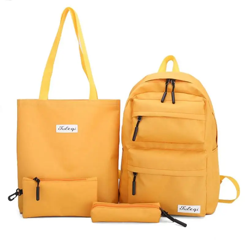 4 шт./компл. Водонепроницаемый рюкзак из холста для Для женщин с карманами дорожные рюкзаки женская школьная сумка для подростков распылитель ранцевого типа для с - Цвет: Yellow