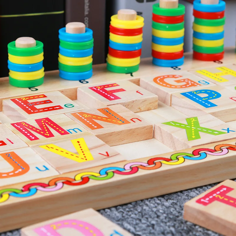 

Children Early Childhood Educational Montessori English Matching Teaching Aids Wooden Numbers Board 1-2-3-Year-Old Toy
