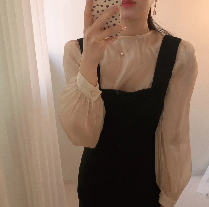 

Women Two Piece Set Dress Long Sleeve O Neck Slightly Transparent Blouses and Long Mermaid Ladies Dresses Elegant 2 Suit