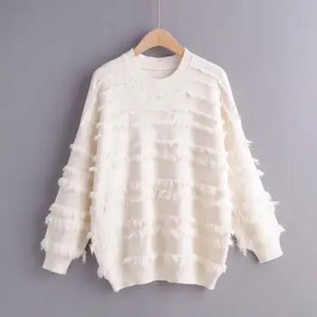 

2019 Women Autumn Winter Knitted Pullovers Female Clothes O-Neck Tassel Casual Soft Loose Jumpers