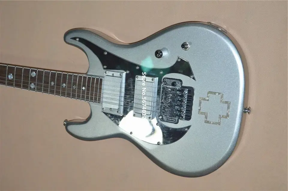 Silver Electric Guitar - High Quality Custom Signature Silver Electric Guitar Closure Pickup With Double Swing Cross Inlay Free Shipping Guitar Aliexpress