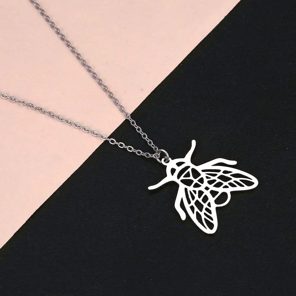 Todorova Origami Fly Necklaces For Women Geometric Animal Pendant Necklace Stainless Steel Jewelry Unique Insect | Украшения и