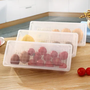 

Plastic Seafood Refrigerator Freshness Box Rectangular Food Storage Box Seafood & Vegetable Water Draining Storage Large Size