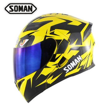 

SOMAN SkyEye Street Motorcycle Helmets Anti-UV 400 Inner Visor Model Flip up Motorbike DOT Motocross Racing Full Safety Headgear