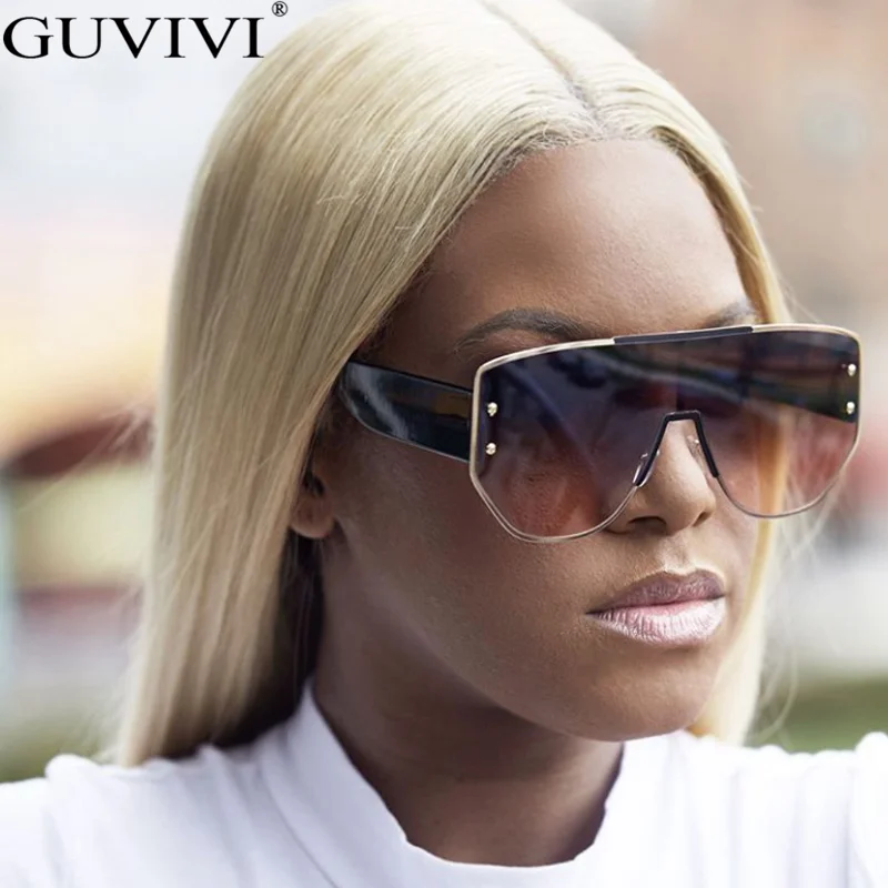 

Vintage One Piece Rivet Sunglasses Women Luxury Brand Oversized Men Square Sun Glasses Alloy Mirror Retro Shades UV400 Oculos