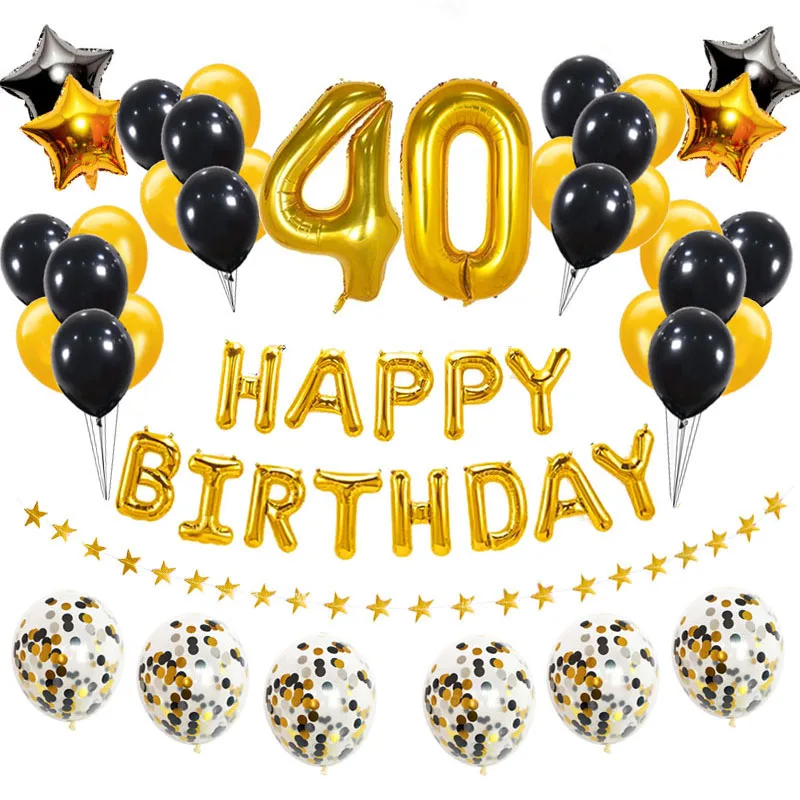 37pcs Gold Black Number 16 18 21 25 30 40 50 60 Years Old Balloons Happy Birthday Party Decoration Man Woman 30th 40th 50th 60th Ballons Accessories Aliexpress Man 40 Jaar