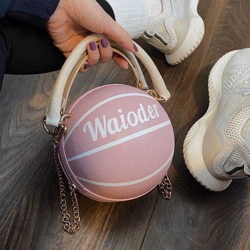 

Channel HandBags Women 2020 Basketball Modeling PU Leather Shoulder Bags Fashion Personality Chain Print Leisure Small Round Bag