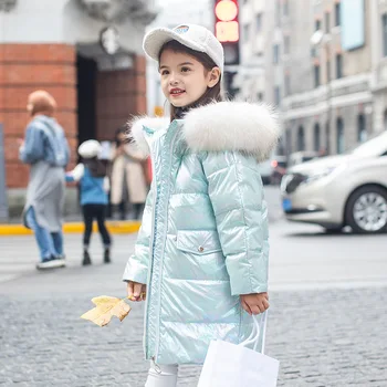 

Girls Winter Down Jacket 2020 Korea Fashion Gloss Kids Thick Warm lLong Outerwear For Girl 120-160 Parka Coat Child Dwq836